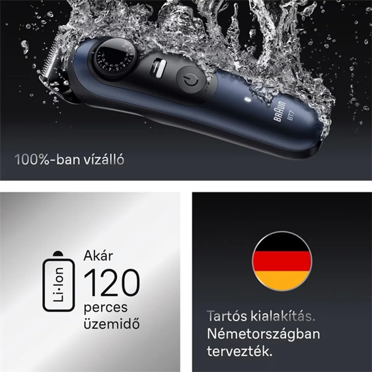 Braun 10AS490181 BT 7540 szakállvágó 40 hosszbeállítás 0,5-20 mm Precíziós vágó Li-ion akku 120 perc üzemidő 90 perc töltés vízálló #4