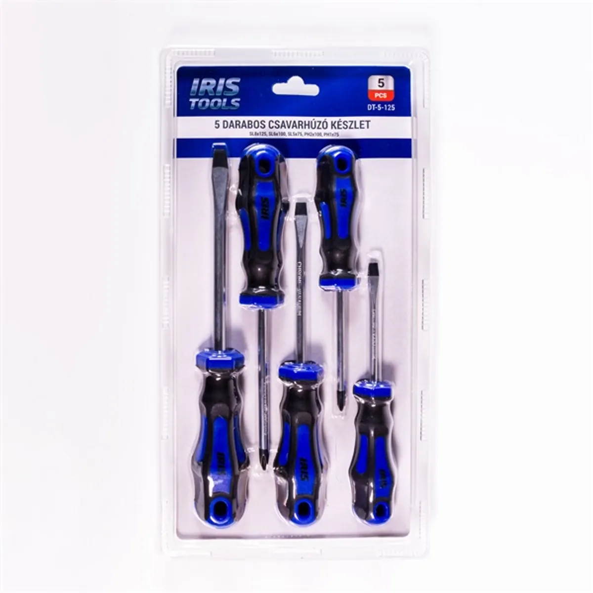 Iris Tools DT-5-125 csavarhúzó készlet 5 darabos SL8-125 SL6-100 PH2-100 PH1-75 #1