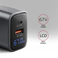 Axagon ACU-PQ67D GaN 67W töltő LCD kijelzővel 2 USB-C és 1 USB-A kimenet #2