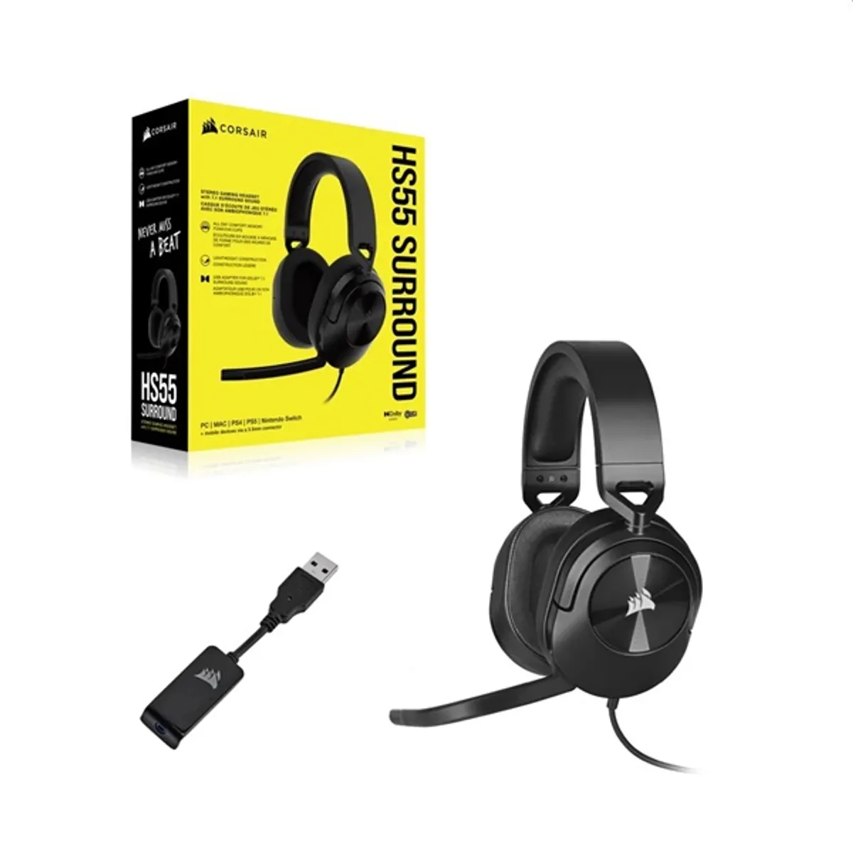 Corsair CA-9011265-EU HS55 Surround fekete 7.1 headset 50 mm USB 3,5 mm zajcsökkentős mikrofon #5