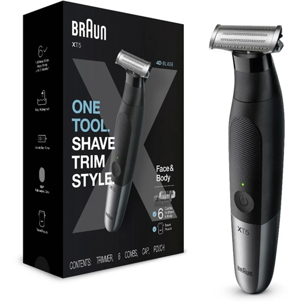 Braun 10AS490159 XT5100 borotva trimmelő formázó 4D penge Flex 1,2,3,5 mm fésű és 0 mm SkinGuard 45 perc üzemidő vízálló AquaGrip #4