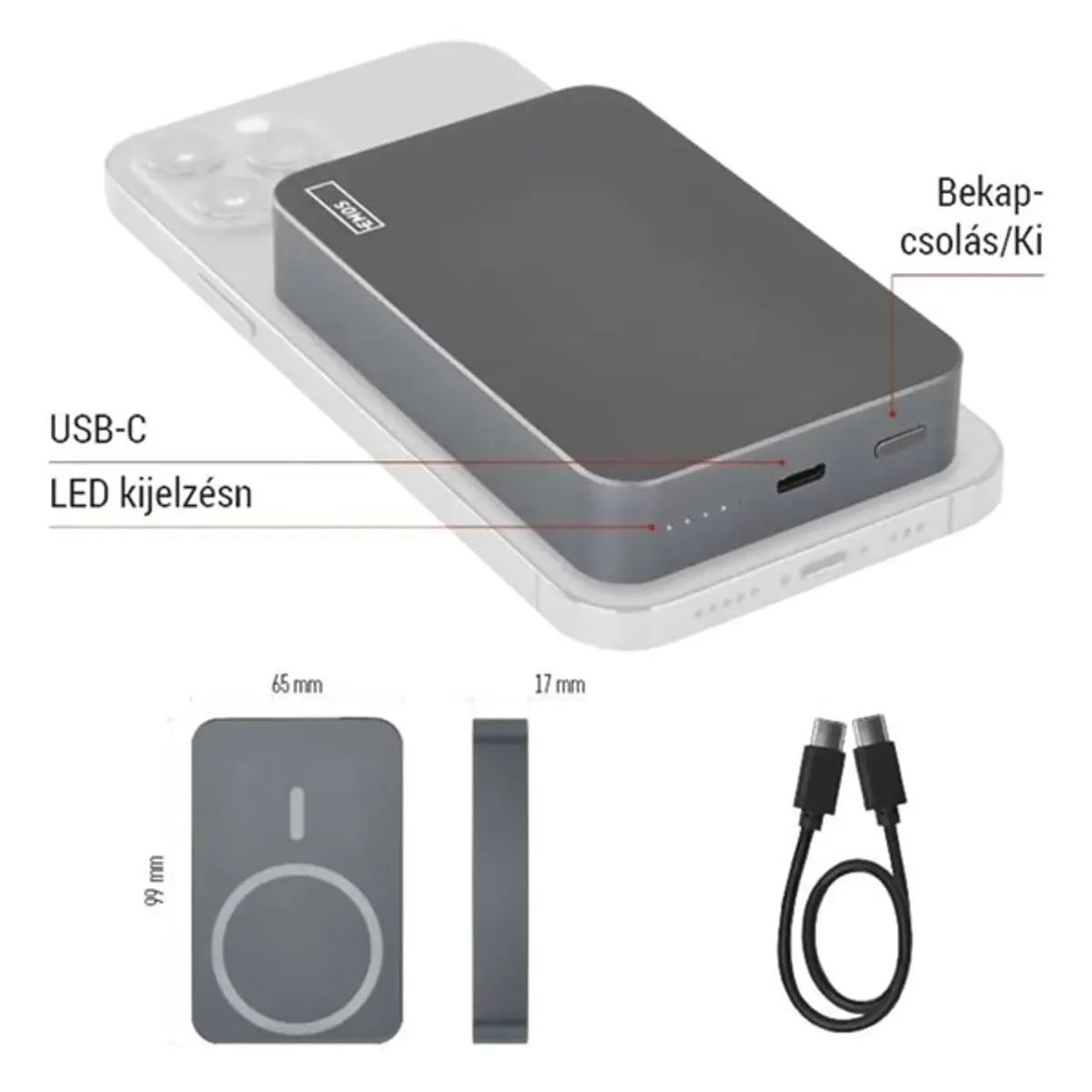 EMOS B0551GY Powerbank 10 000 mAh PD 20W USB-C szürke alumínium #4
