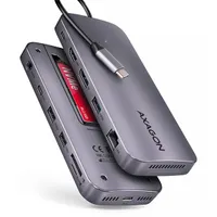 AXAGON HMC-12GM2 USB-C 12in1 hub 4 USB 50 cm kábel HDMI DisplayPort SD Micro SD SATA Gigabit LAN 10 Gbps