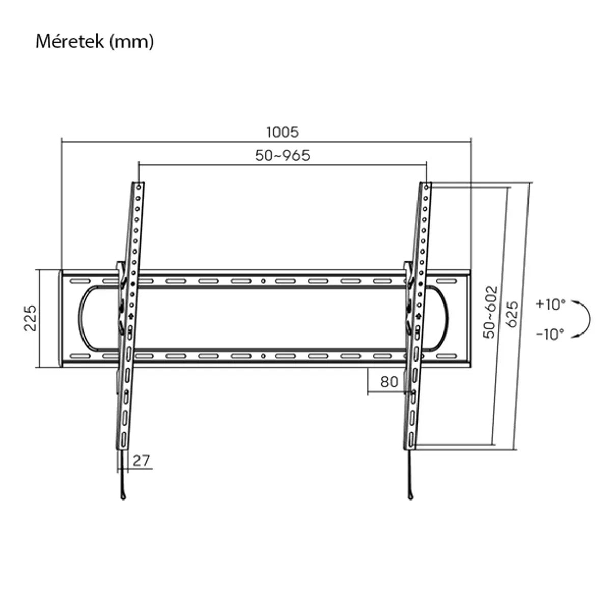 STANSSON WM-60120-10 60"-120" dönthető fali konzol Acél Fekete +10°/-10° VESA 50x50-900x600 120 kg #6