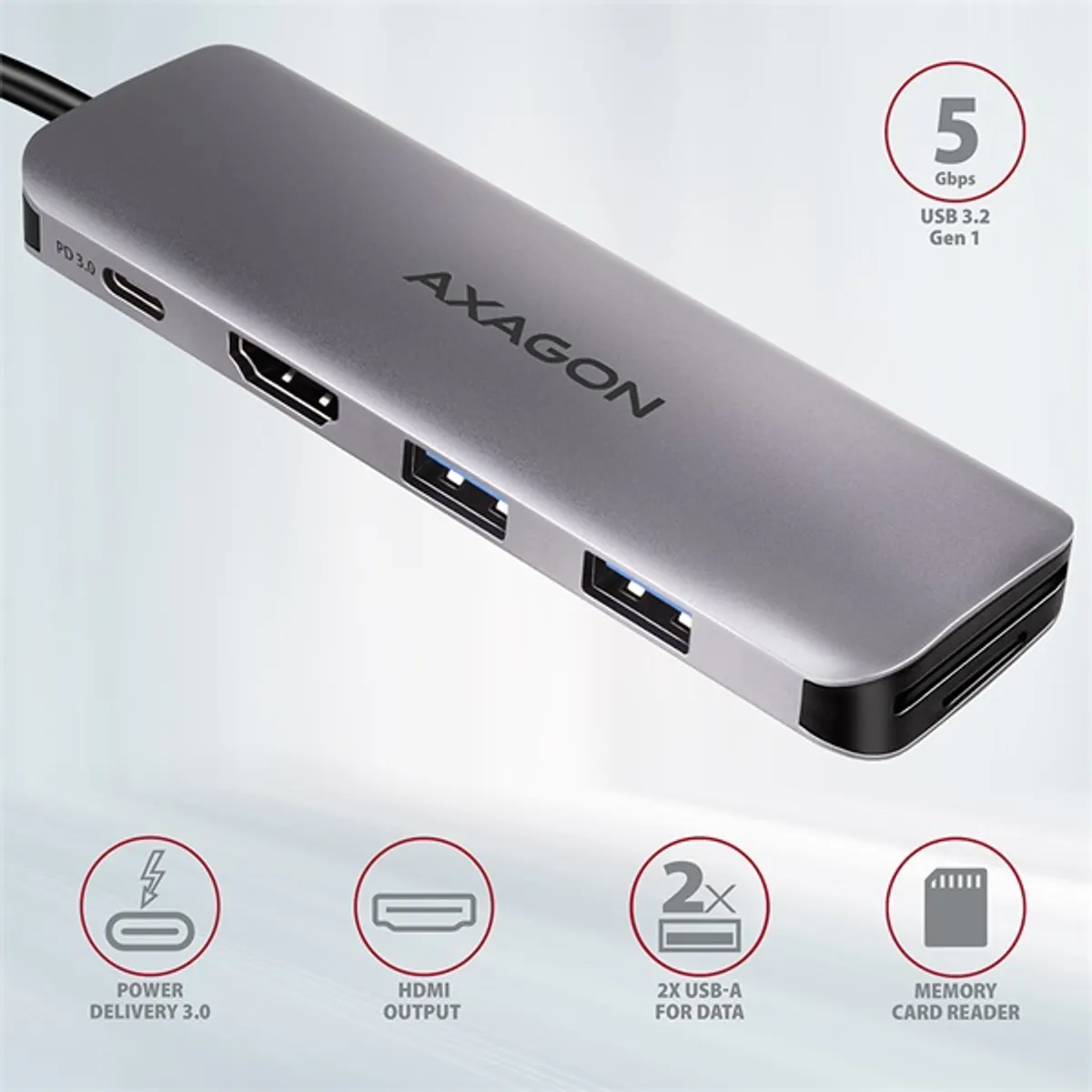 AXAGON HMC-5 5in1 USB-C dokkoló SD Micro SD HDMI 2x USB-A USB-C 20 cm kábel #2