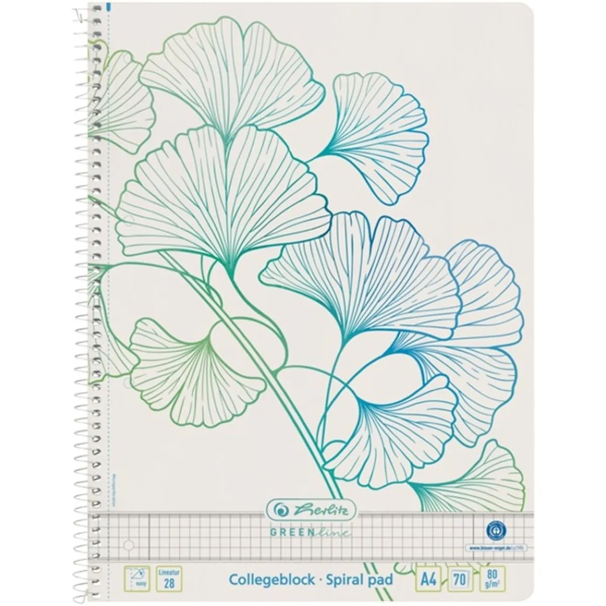 HERLITZ 50033485 Spirálfüzet A4 70 lapos kockás mintás újrahasznosított zöld álló #1