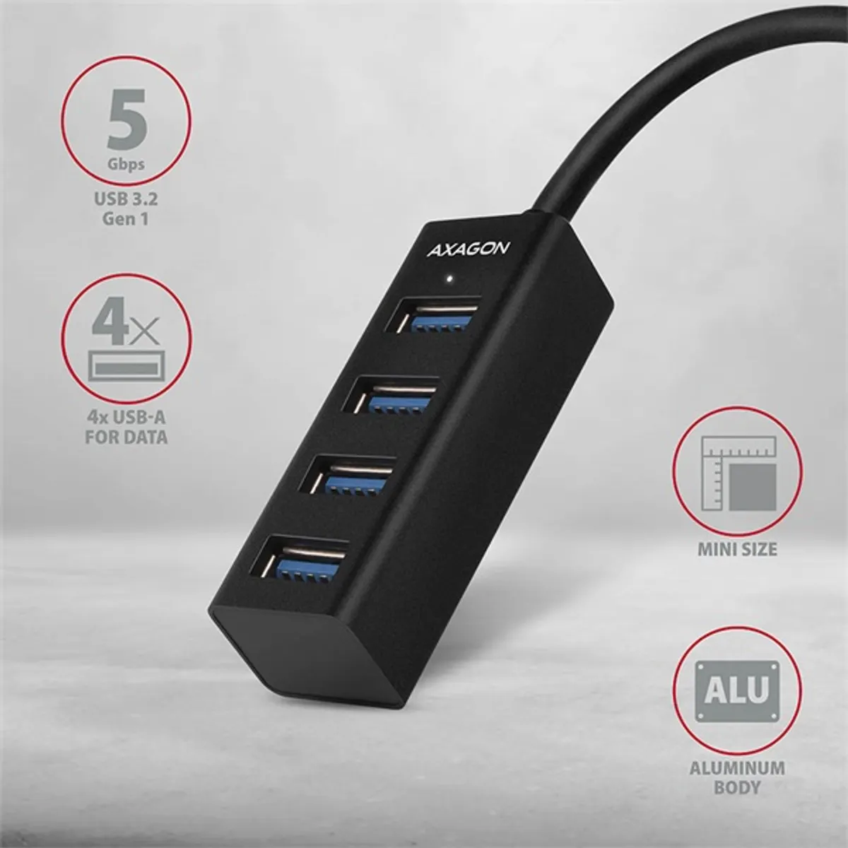 AXAGON HUE-M1C 4-portos USB-C hub 4x USB-A USB 3.2 Gen 1 20 cm kábel #2
