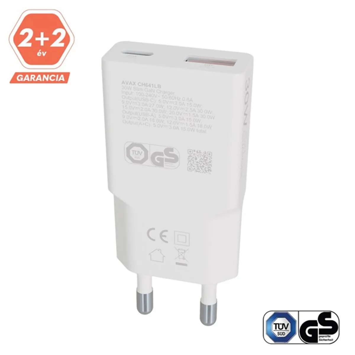 AVAX CH641W NANO SLIM 30W USB-C PD3.0 és USB-A QC3.0 fehér #5
