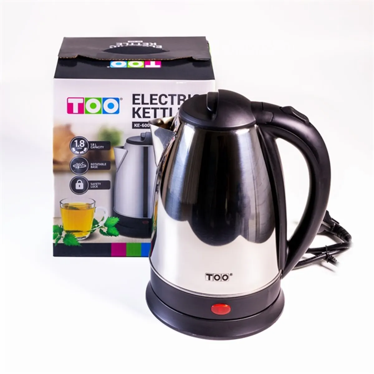TOO KE-600 vízforraló ezüst 1,8 L 1800 W vezeték nélküli 360 fokban elforgatható rejtett fűtőelem túlmelegedés védelem vízkő szűrő vízszintjelző #2