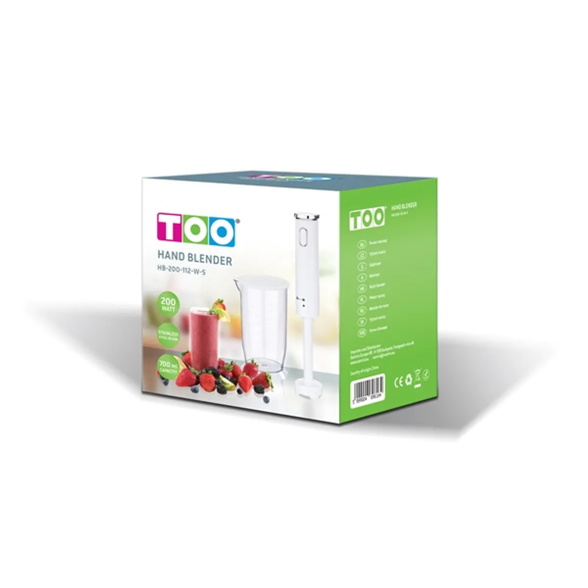 TOO HB-200-112-W-S Botmixer fehér 200 W 700 ml műanyag keverőtál 120 cm rozsdamentes acél kés #3