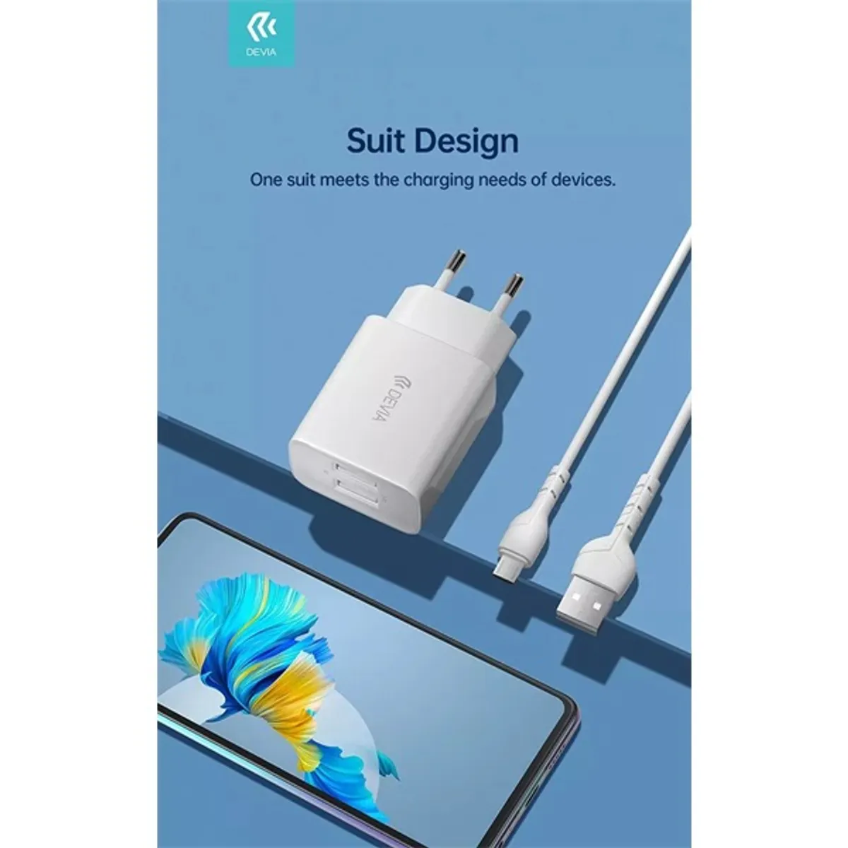 Devia ST364020 Smart 2xUSB töltő fehér 12W 100-240V Micro USB kábel 1 m #2