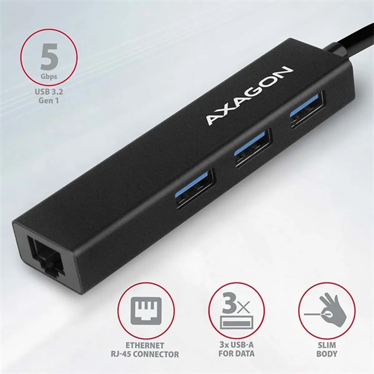 Axagon HMA-GL3A 3-portos USB 3.2 Gen 1 hub és Gigabit LAN #2