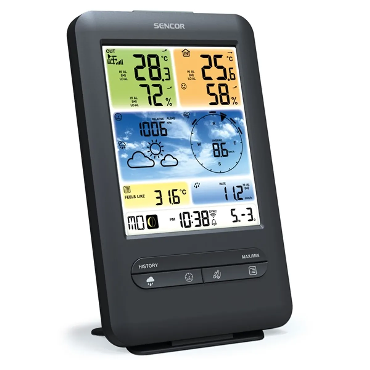 SENCOR 35054085 Időjárás állomás digitális fekete vezeték nélküli 118x192,5x21 mm CR-2032 3x AA #4