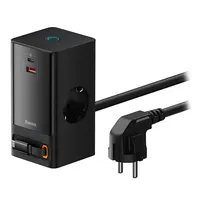 Baseus PSLR000301 PowerCombo töltőállomás 65W univerzális 2 USB-C 1 USB-A kihúzható kábel 1,5 m fekete