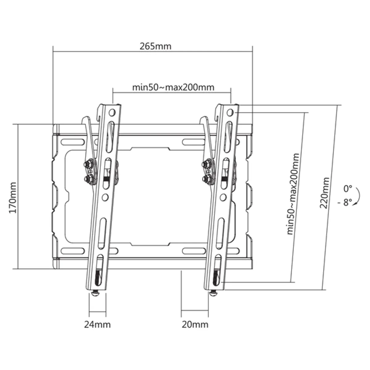 SBOX PLB-3422T-2 fali konzol dönthető 23"-43" 50x50-200x200 45 kg 0-8 fekete #7
