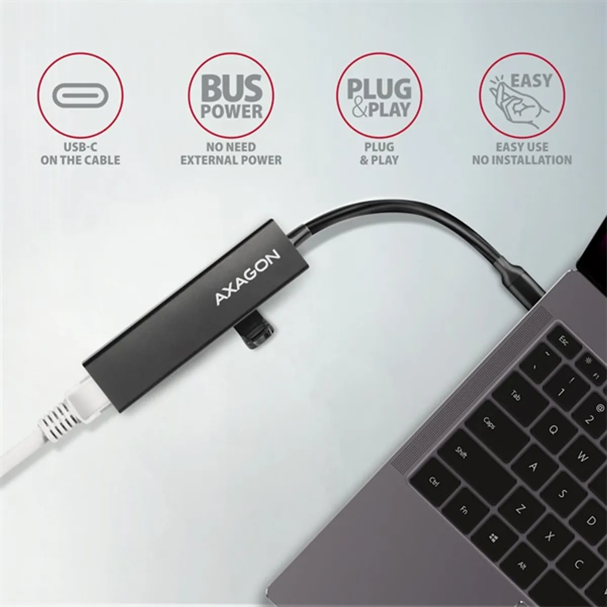 AXAGON HMC-GL3A USB-C hub és Gigabit LAN 3 USB-A RJ-45 5 Gbps 20 cm USB-C kábel #5
