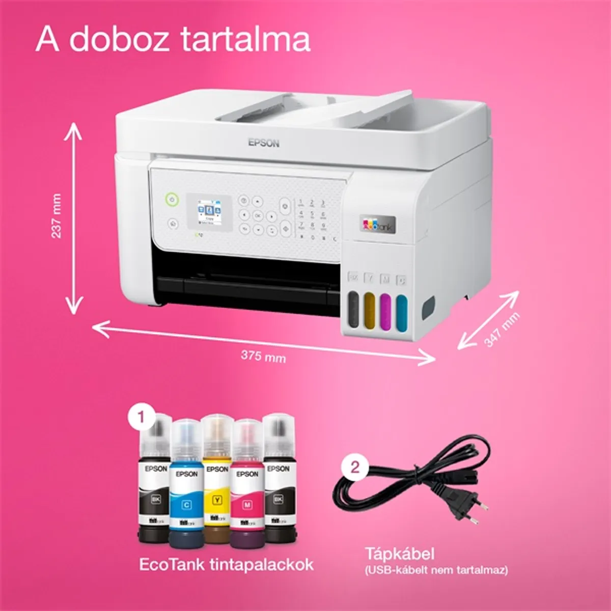 Epson C11CJ65413 EcoTank L5316 4 színű tintasugaras 5760x1440 DPI 15 oldal percenként színes 33 oldal percenként fekete-fehér Wi-Fi, fax #5