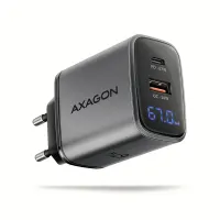 Axagon ACU-PQ67D GaN 67W töltő LCD kijelzővel 2 USB-C és 1 USB-A kimenet