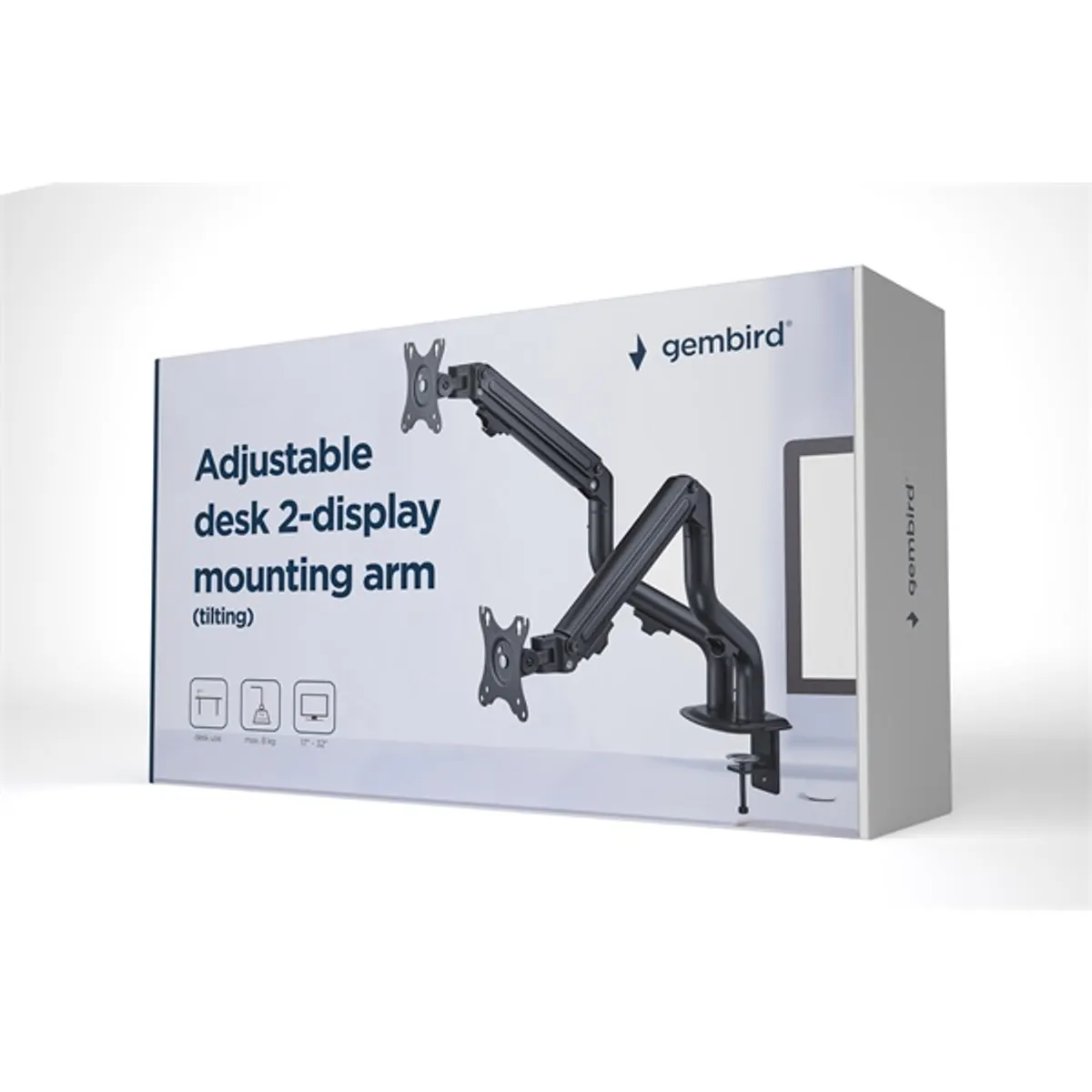 GEMBIRD MA-DA2-02 kétkaros asztali monitor tartó gázrugós 17-32" 2x monitor VESA 75x75 100x100 kábelrendező fekete #6