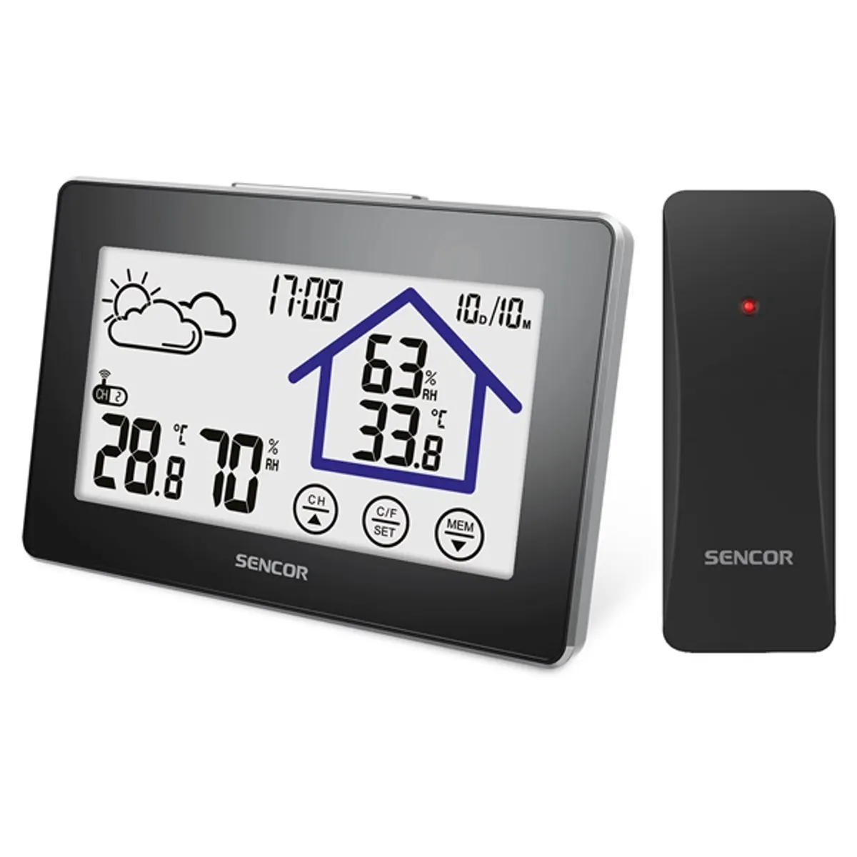 SENCOR 35053955 Időjárás állomás digitális kijelző fekete vezeték nélküli 2xAA 142x92x25 mm #1