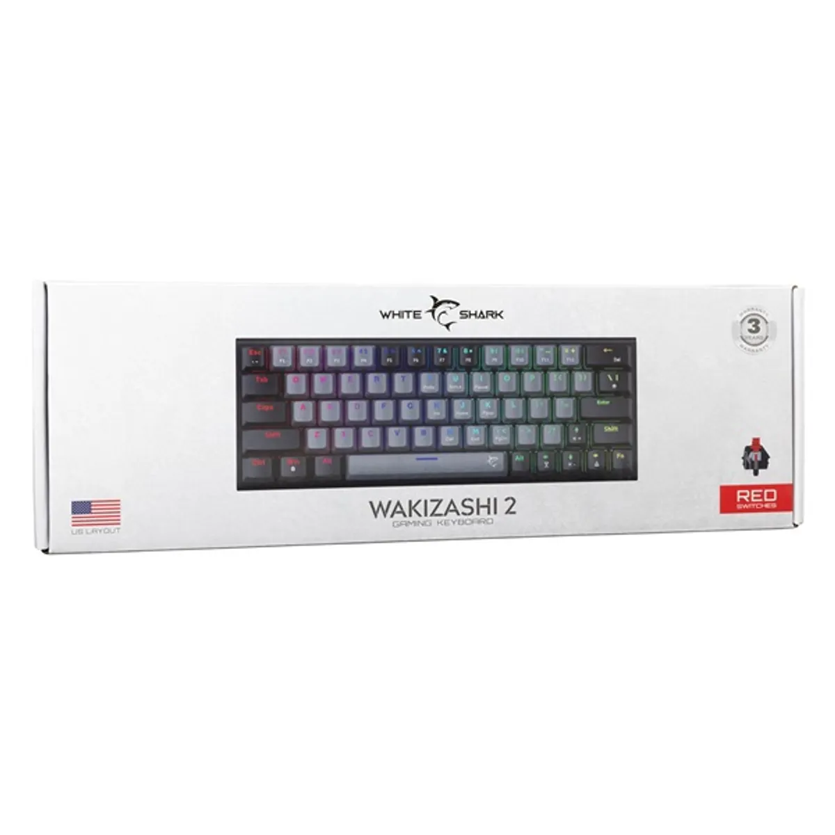 White Shark WS GK-002713V2-G-B/R-HU Wakizashi 2 szürke-fekete mechanikus piros kapcsolók USB RGB #7