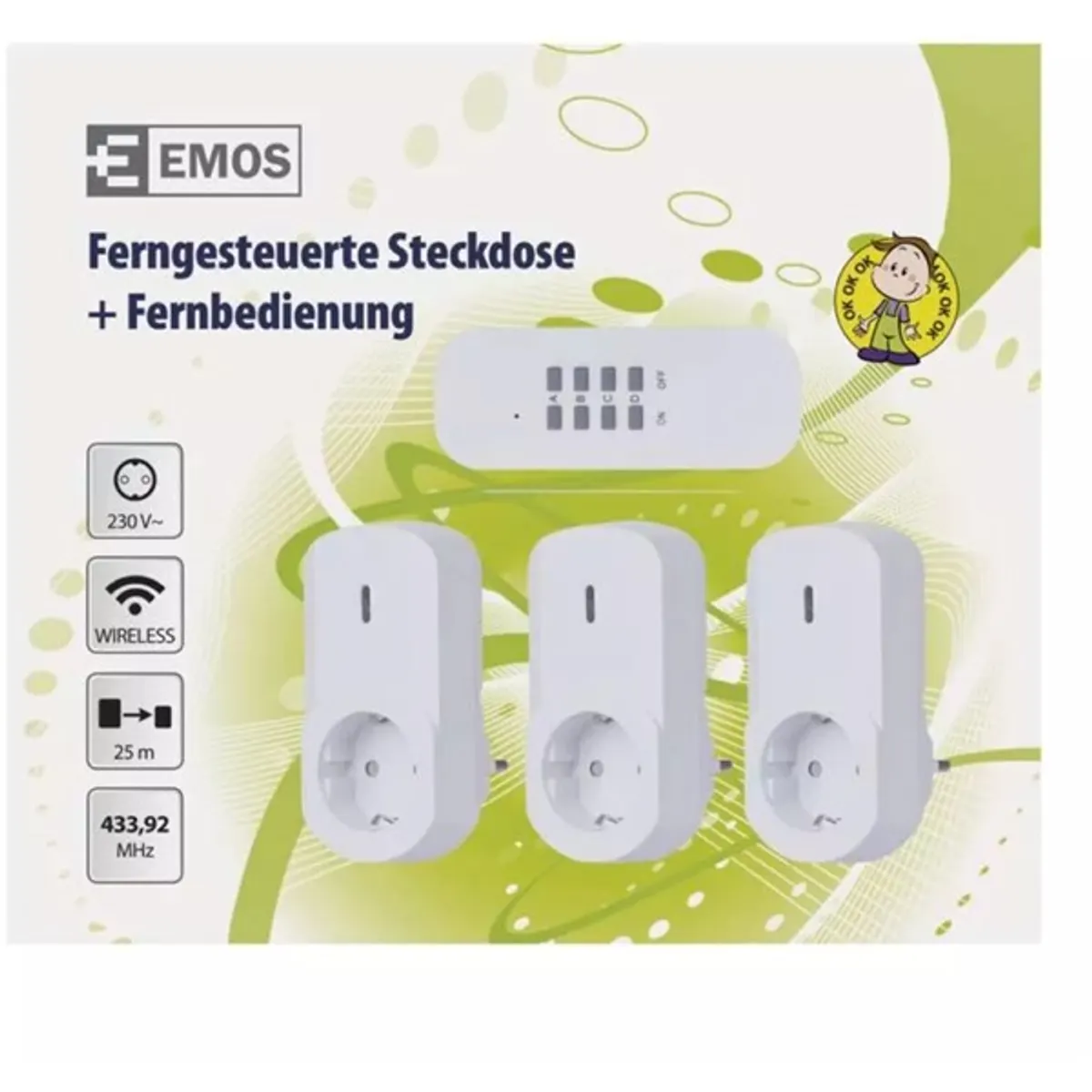 EMOS P0069 3db-os távirányítható hálózati aljzat schuko IP20 fehér 230V 1000W 433,92 MHz #3