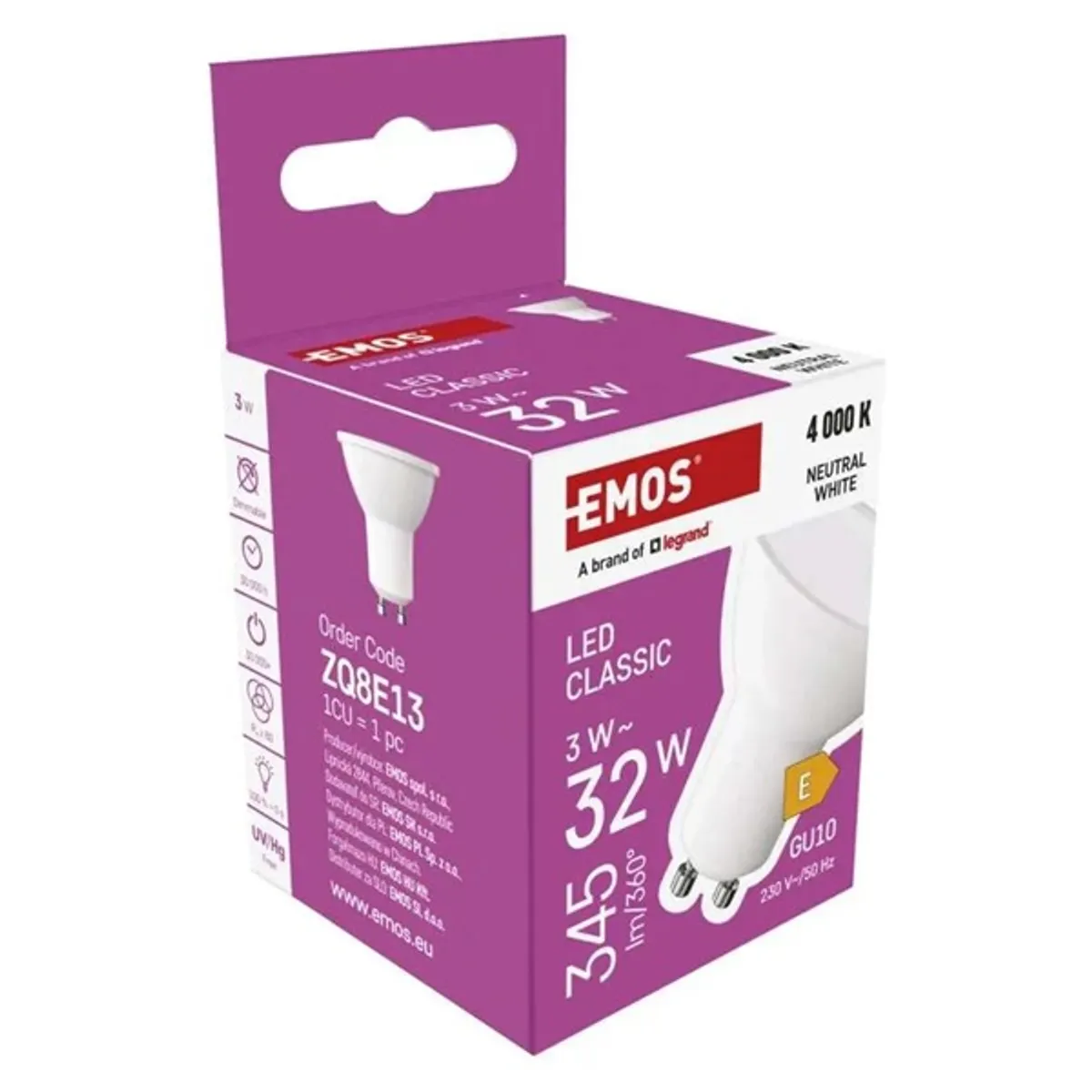 Emos ZQ8E13 GU10 LED izzó 3W 345 lm 4000 K 100 fok SMD #3