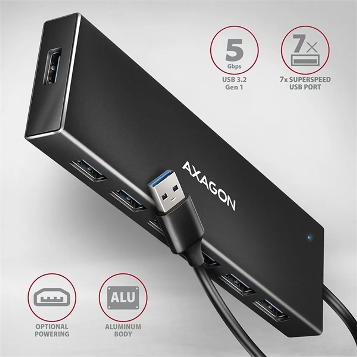 AXAGON HUE-F7A usb hub 6-portos usb 3.0 fekete #2