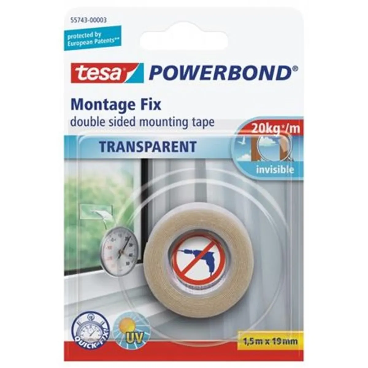 TESA 55743-00003-20 montázsszalag 19mmx1,5m átlátszó beltéri kétoldalas #1