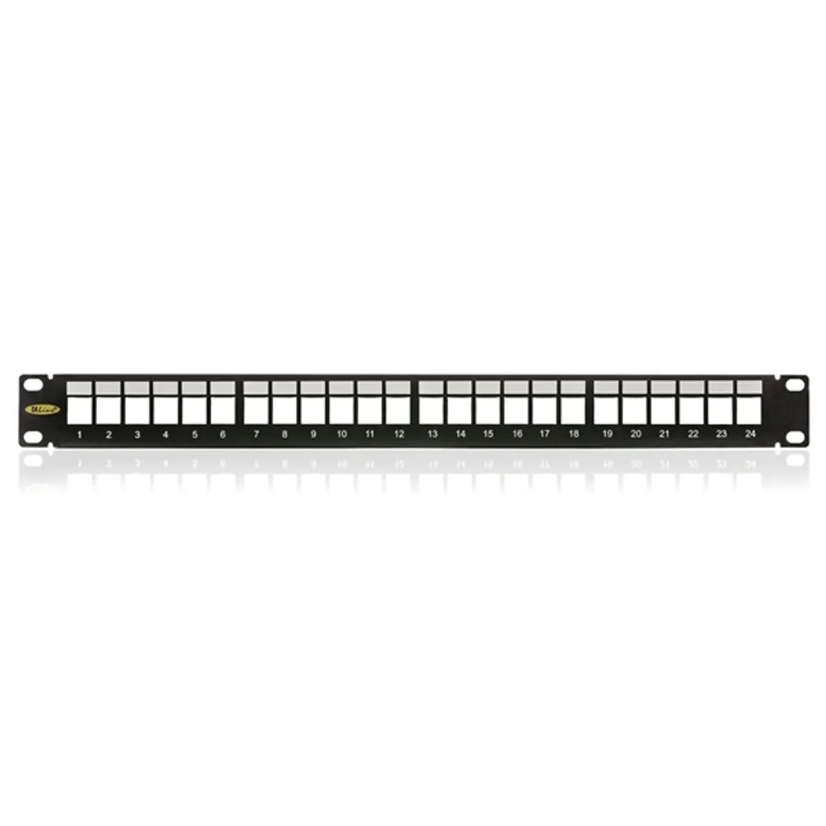KELine KEP-EMPTY-S Patch panel 1U fekete üres 24 keystone jack, 19"-os kialakítás, hátsó kábel-menedzsment, M6 csavar-készlet, földelő csavar #2