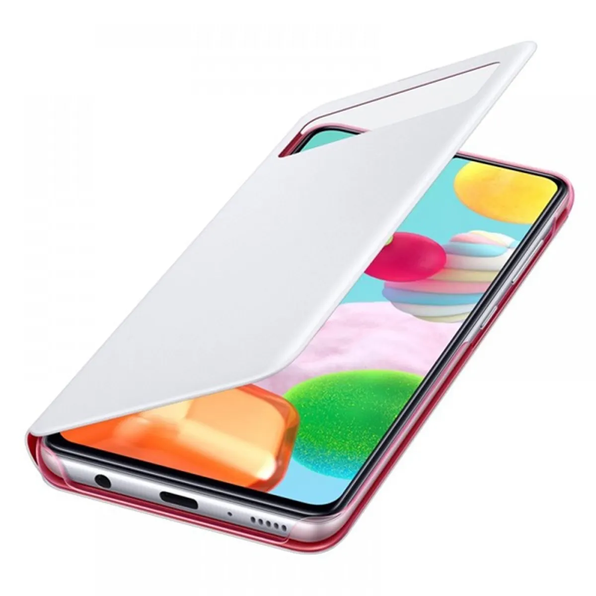 SAMSUNG OSAM-EF-EA415PWEG Galaxy A41 s-view wallet cover fehér piros műanyag tok oldalra nyíló rejtett zseb mini ablak érzékelő #3