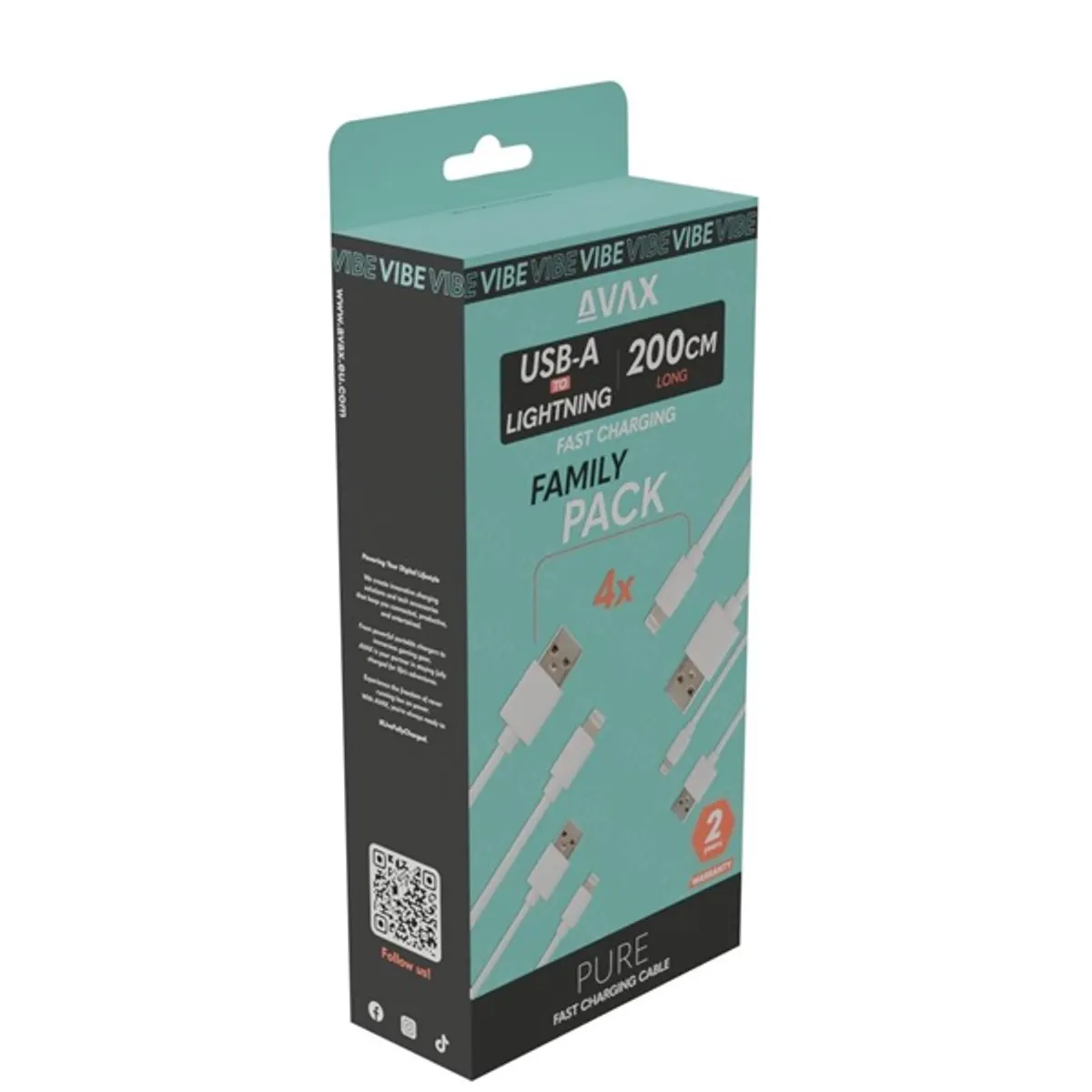 AVAX 4 X CB124 CB124W Fehér 2m USB A Lightning Adat- és töltőkábel #2
