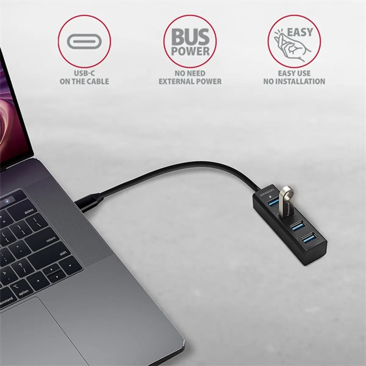 AXAGON HUE-M1C 4-portos USB-C hub 4x USB-A USB 3.2 Gen 1 20 cm kábel #3