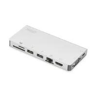 Digitus DA-70866 USB-C többportos utazó dokkoló 8-portos 4K HDMI VGA RJ45 2x USB-C 2x USB 3.0 MicroSD SD MMC ezüst