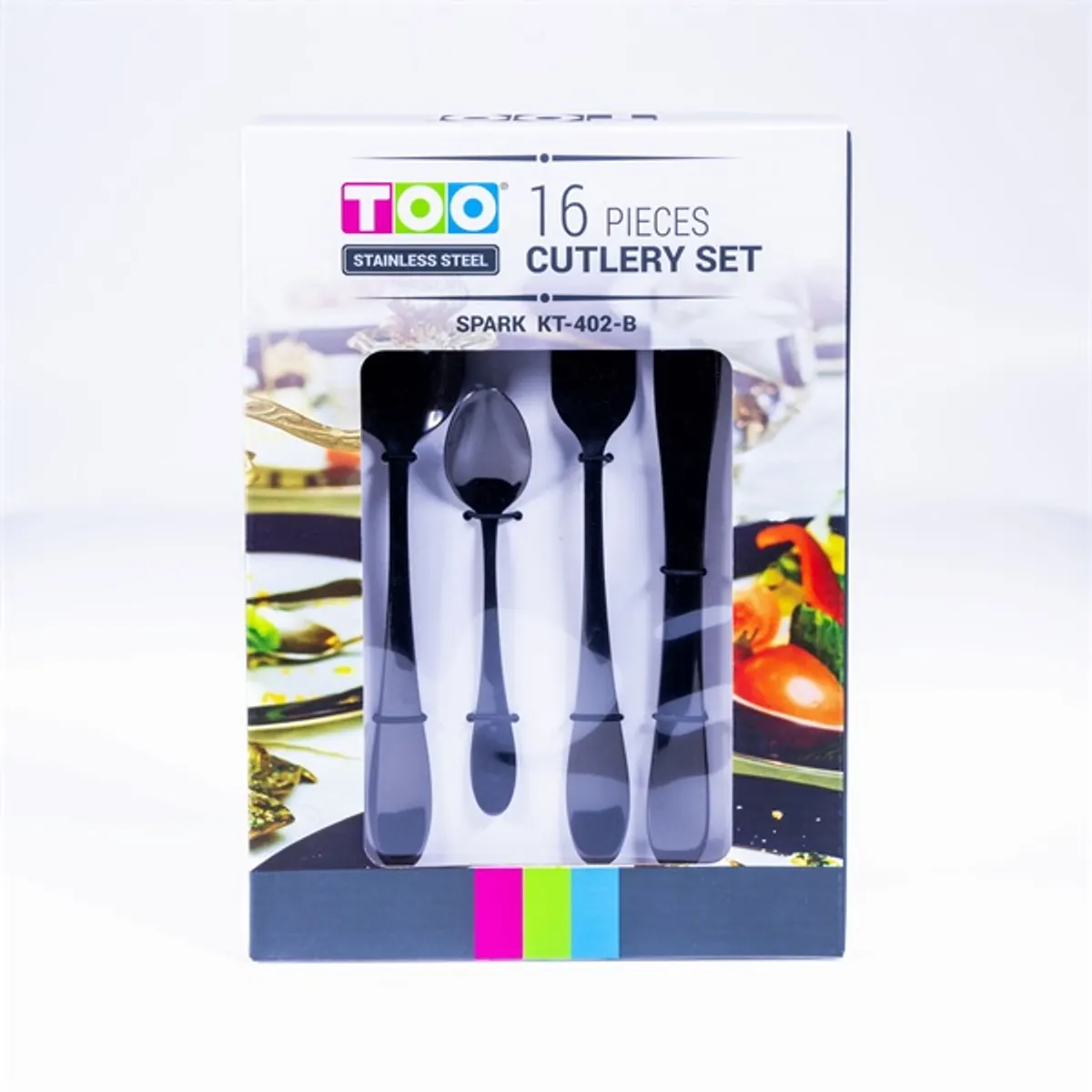 TOO KT-402 B Spark 16 db-os evőeszköz készlet rozsdamentes acél fekete #2