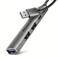 AXAGON HUE-STA Alu strip USB-A 4 port hub 12 cm kábel USB-C és USB-A szürke táp nélküli