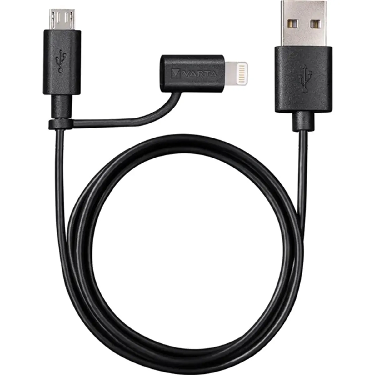 VARTA 57943101401 2in1 adat- és töltőkábel fekete 1m usb-a, micro usb és lightning #1