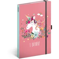 Realsystem 5416-UN notesz Unicorn keményfedeles, gumival lezárható, 172 oldal, krémszínű, jelzőszalag, belső zseb, tolltartó