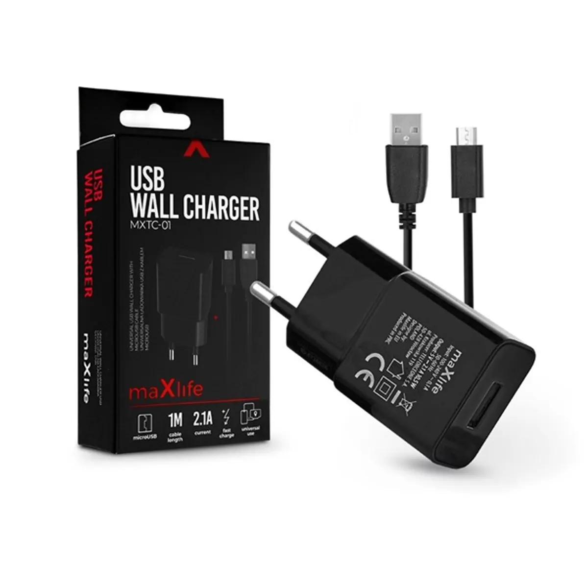 Haffner TF-0125 Maxlife töltő 5V 1A USB Micro-USB 100 cm fekete műanyag univerzális #1