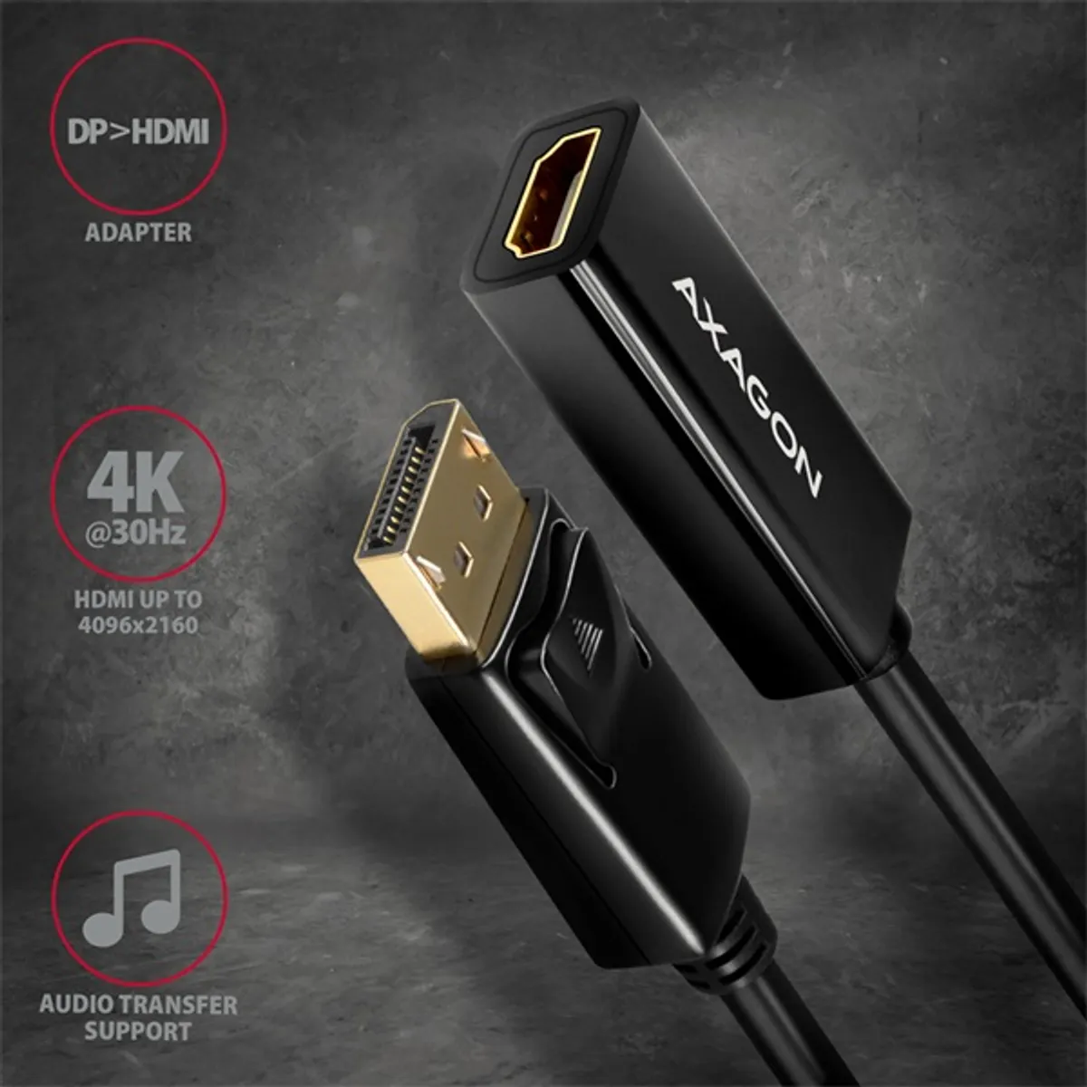 AXAGON RVD-HI14N DisplayPort-HDMI adapter fekete szerelt 15 cm displayport apa hdmi anya #2