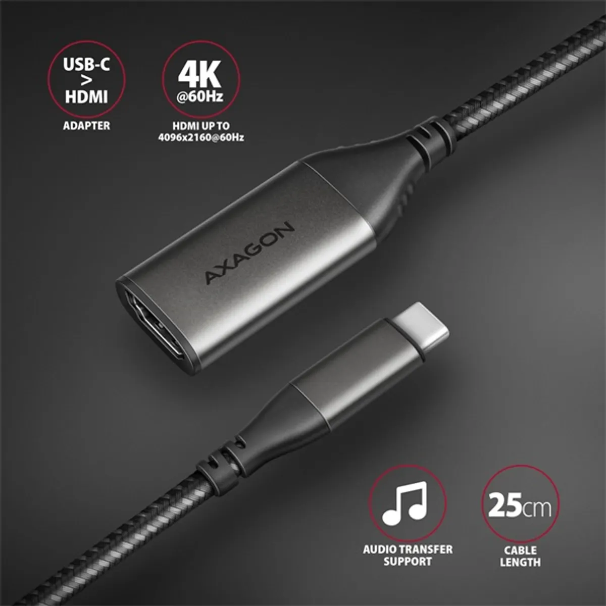 AXAGON RVC-HI2M USB-C to HDMI adapter fekete 25 cm HDMI 2.0a #2