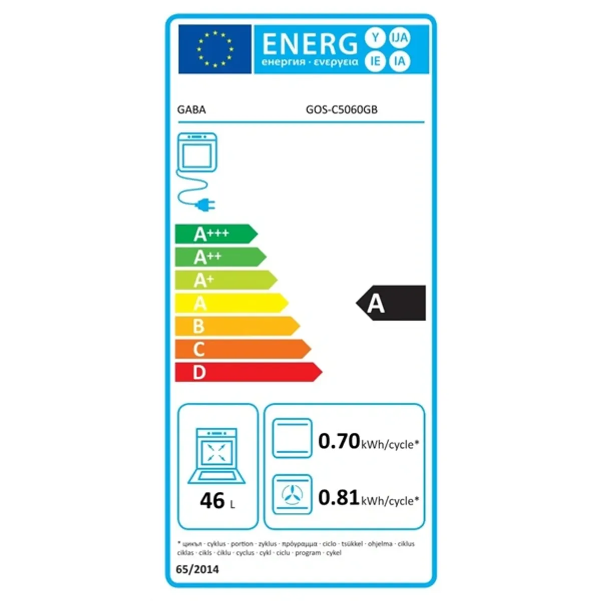 Gaba GOS-C5060GB kombinált tűzhely 50x60 cm 4 gázzóna 46L sütő légkeverés időzítő szürke-fekete #1