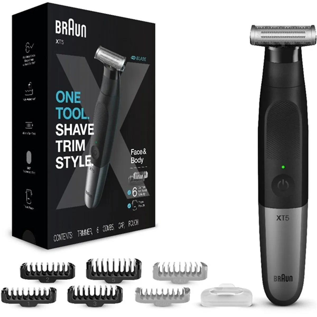 Braun 10AS490159 XT5100 borotva trimmelő formázó 4D penge Flex 1,2,3,5 mm fésű és 0 mm SkinGuard 45 perc üzemidő vízálló AquaGrip #1