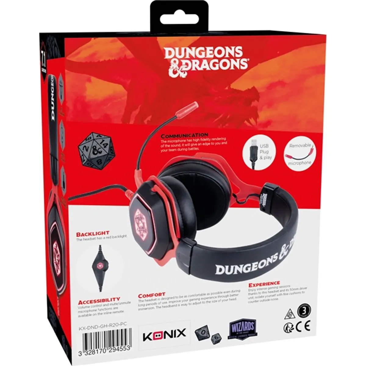 KONIX KX-DND-GH-R20-PC Dungeons Dragons D20 7.1 10-10000 Hz Fekete #9