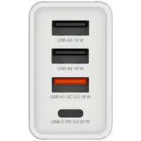 Verbatim 49701 30W 4-port USB fali töltő fehér 100-240V 1x USB-C PD 20W; 1x USB-A QC3.0 18W; 2x USB-A 10W #3