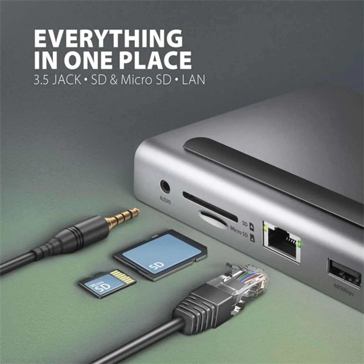 AXAGON HMC-4KX3 usb-c 5gbps triple 4k display 11in1 hub táp nélküli 2x hdmi 1x dp 3x usb-a gigabit lan sd-microsd #7