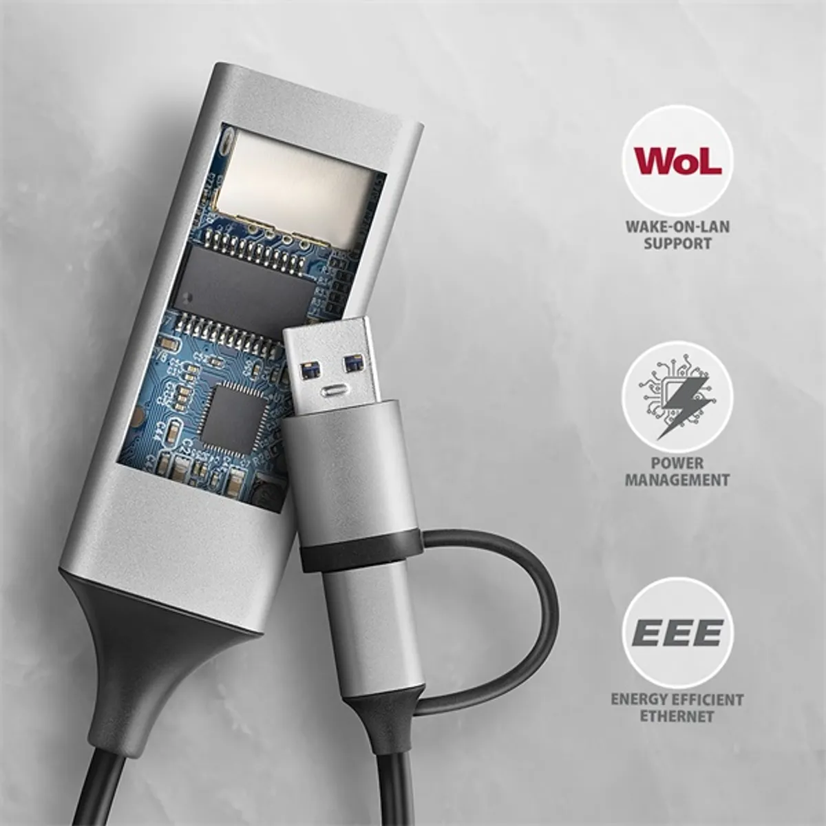 Axagon ADE-TXCA Type-A és Type-C USB 3.2 Gigabit Ethernet adapter 15 cm ezüst RJ45 USB 3.2 A USB 3.2 C #7