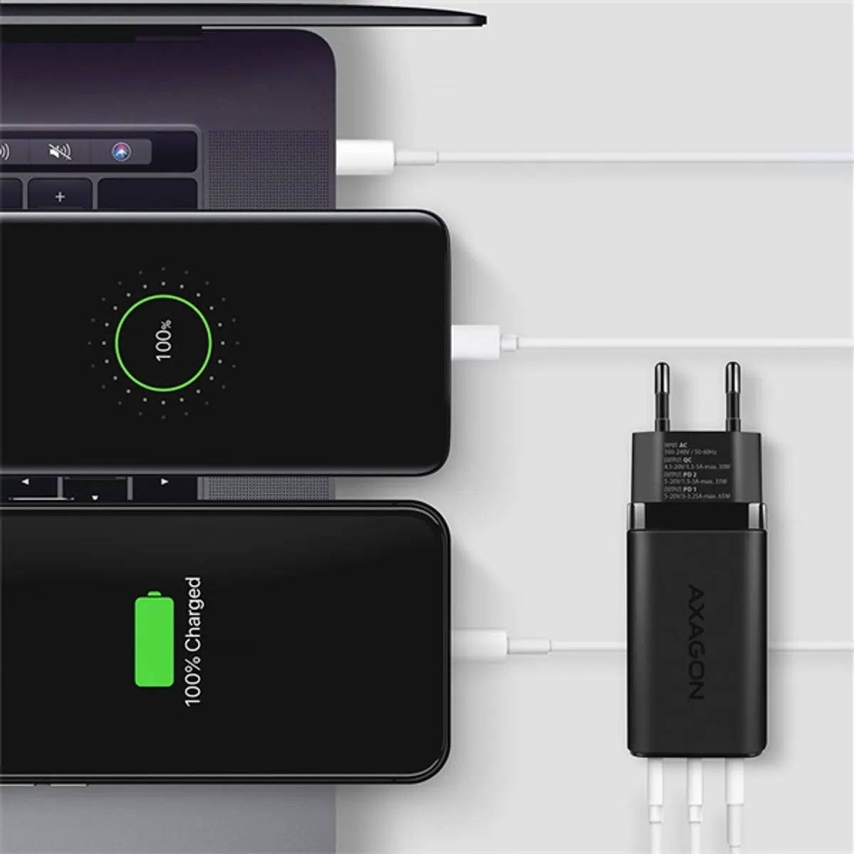 Axagon ACU-DPQ65 hálózati töltő 65W PD3.0 QC4+ 2x USB-C 1x USB-A univerzális fekete #6