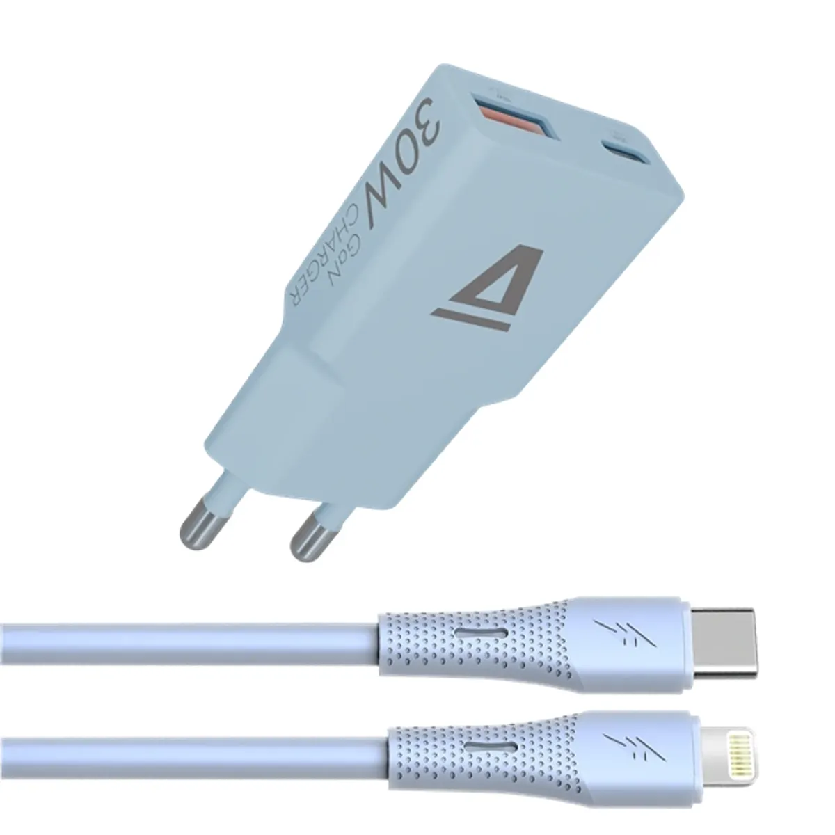 AVAX AVAX_CH6416 30W GaN töltő USB-C Lightning szilikon kábel világoskék #1