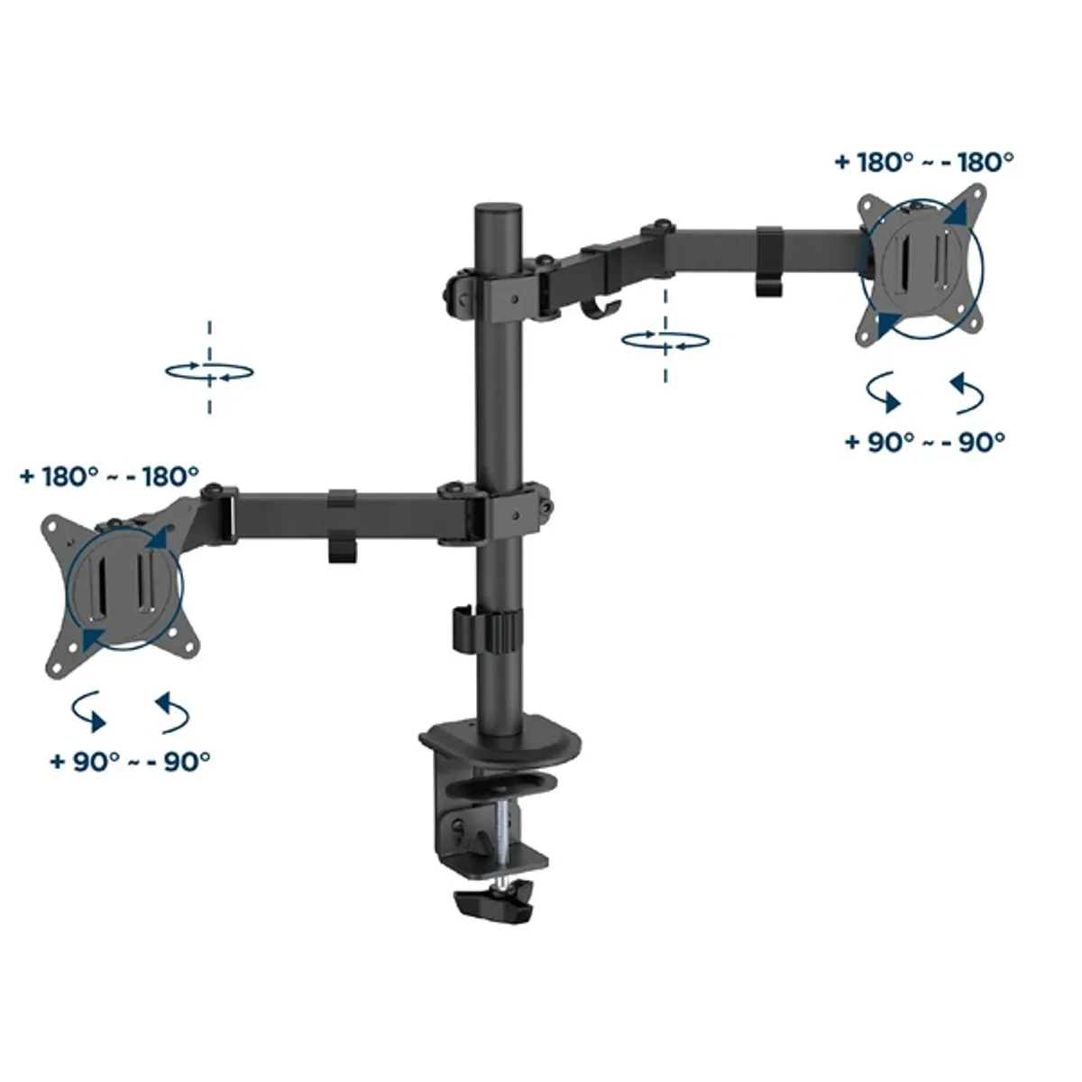 GEMBIRD MA-D2-03 monitortartó kar két monitor 17"-32" 9kg 75x75;100x100 forgatható 180° billenthető 90° kábelrendező fekete #2